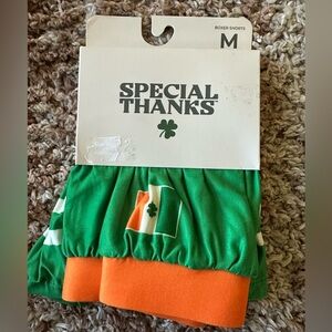 Special Thanks St. Patrick's Day green men boxer Shorts 
Size Medium